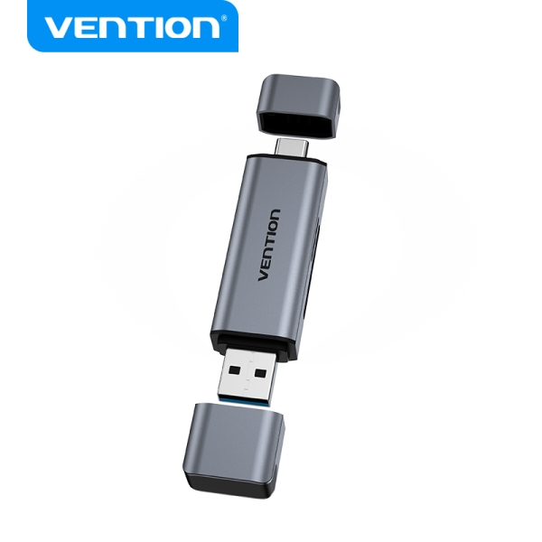Lettore di schede Vention 2 in 1 USB 3.0 A+C - Alluminio metallizzato - Supporta SD/TF - Capacità 512 GB - Doppia lettura - Grigio