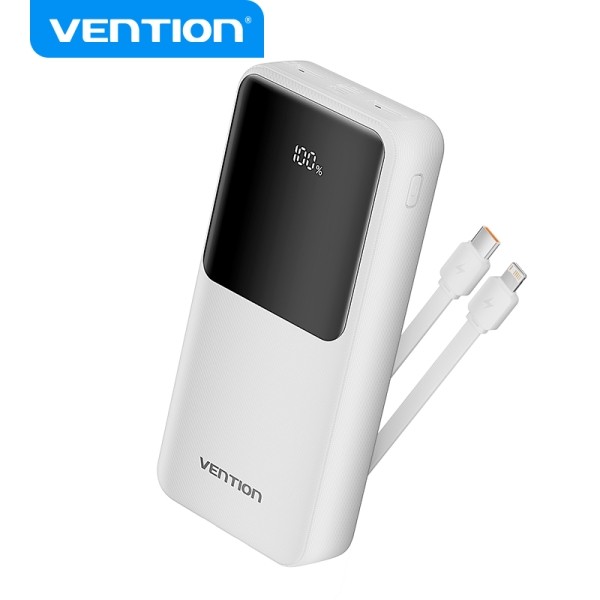 Vention Power Bank 20.000 mAh - Interfacce USB multiple - Ricarica rapida - Cavo USB-C incluso - Colore bianco