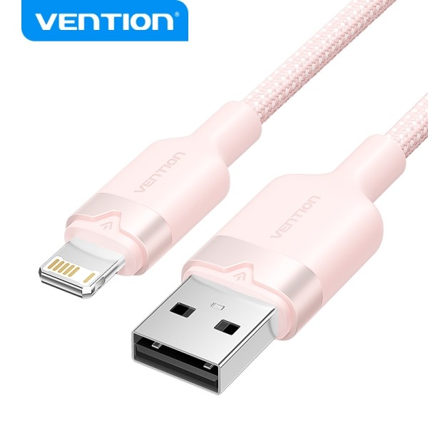 Vention Cable de Carga USB-A/Lightning - Aluminio y Algodon Trenzado - 480Mbps - 2.4A - 2m - Color Rosa