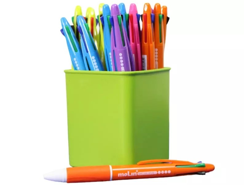 Molin Confezione da 25 penne a sfera retrattili in 4 colori - Punta media - Inchiostro a base di olio - Fusti colorati assortiti