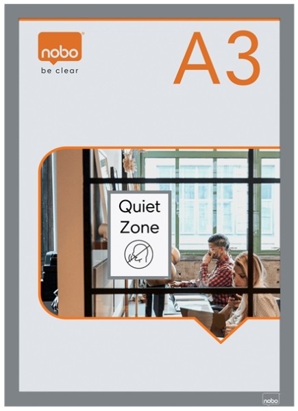 Nobo Confezione da 2 Cornici Magnetiche Autoadesive in Formato A3 - Espositore Verticale o Orizzontale - Cornice Argento