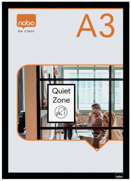 Nobo Confezione da 2 Cornici Magnetiche Autoadesive in Formato A3 - Montaggio Verticale o Orizzontale - Cornice Nera