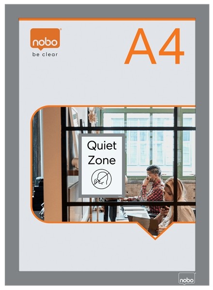 Nobo Confezione da 2 Cornici Magnetiche Autoadesive in Formato A4 - Espositore Verticale o Orizzontale - Cornice Argento