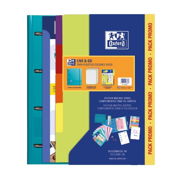 Oxford Europeanbinder Live & Go A4+ Cartella con Refill + Divisori - Copertina in Plastica Polyfoam - Colori Brillanti Casuali
