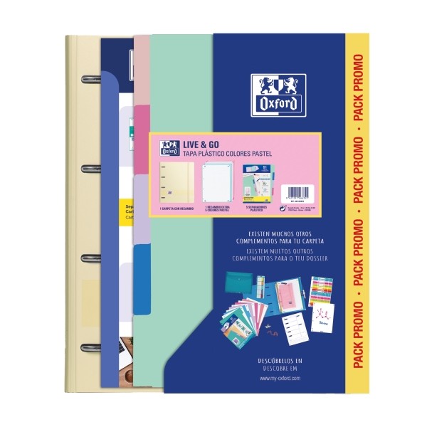 Oxford Europeanbinder Live & Go A4+ Cartella con Refill + Divisori - Copertina in Polyfoam - Colori Pastello Casuali