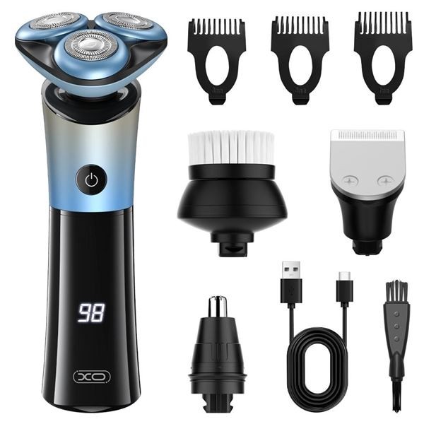 Rasoio elettrico ricaricabile XO CF32 - IPX6 - 10 accessori - Fino a 1 ora di durata della batteria - Nero
