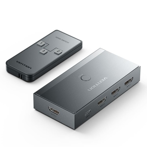 Vention Switch/Splitter HDMI 2.1 - 3x HDMI 2.1 Femmina 8K - USB-C - Colore Grigio