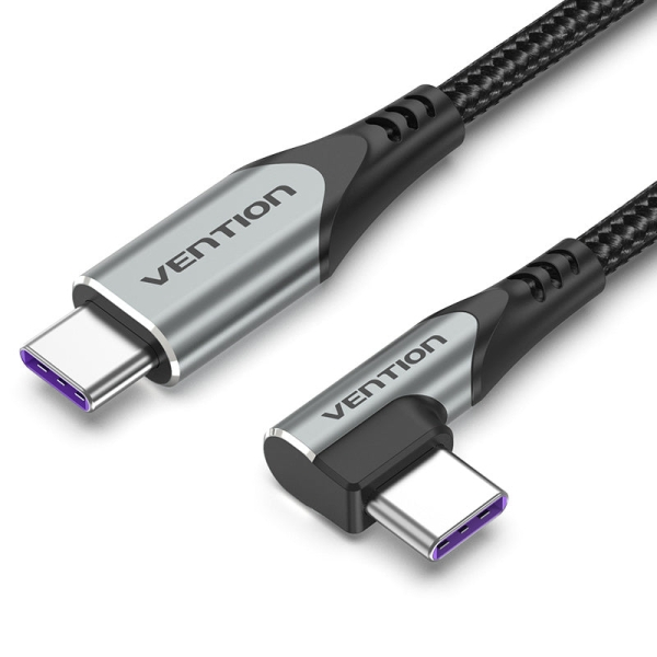 Cavo Vention USB-C 2.0 a USB-C 2.0 5A 100W - 1m - Intrecciato - Angolato - Colore Grigio