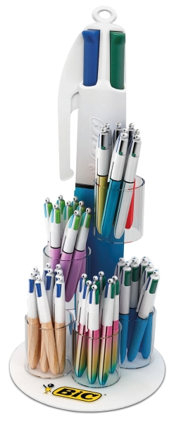 Espositore Bic 4 Colors da 60 penne a sfera a scatto - Punta media da 10 mm - Inchiostro a base di olio - 4 colori - Design assortiti