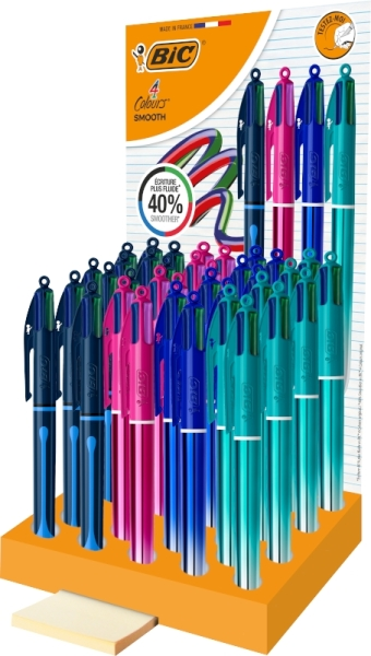Penna a sfera retrattile Bic 4 Colors Smooth Gradient and Drop con display - Punta media da 10 mm - Scrittura più fluida del 40% - 4 colori