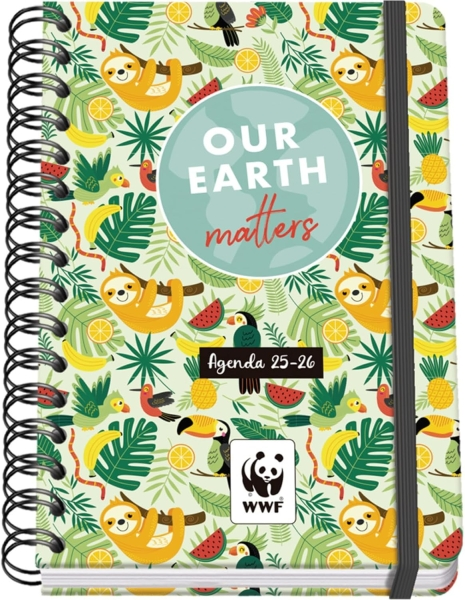 Agenda scolastica Dohe WWF Tropic 25/26 spirale A5 - Visualizzazione settimanale - Carta 80 g/m2 - 4 fogli di adesivi - Copertina in cartoncino plastificato - Chiusura elastica