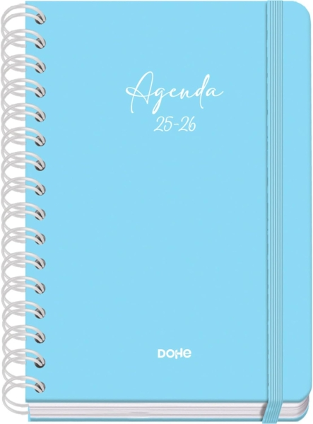 Agenda scolastica Dohe Serenity 25/26 spirale A5 - Visualizzazione settimanale - Carta 80 g/m2 - 4 fogli di adesivi - Copertina in cartoncino plastificato - Chiusura elastica - Blu