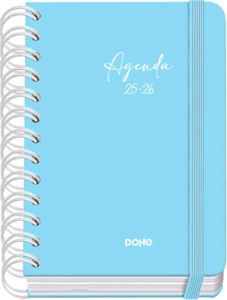 Agenda scolastica Dohe Serenity 25/26 Spiral Wire'o A6 - Pagina giornaliera - Carta 80 g/m2 - 4 fogli adesivi - Copertina in cartoncino plastificato - Chiusura elastica - Blu
