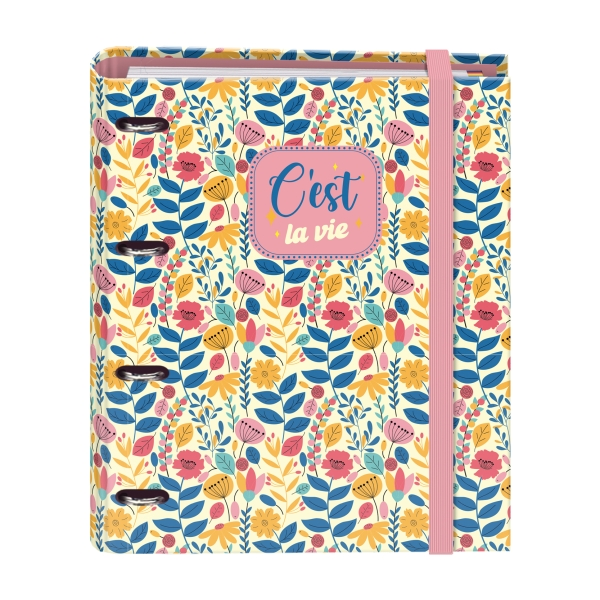 Raccoglitore a 4 anelli Dohe C´est la Vie formato misto 35 mm con ricarica da 100 fogli - Formato Folio - Chiusura elastica - Include 4 divisori e busta in polipropilene