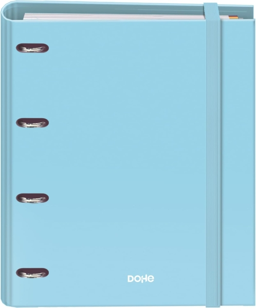 Dohe Serenity - Raccoglitore ad anelli misti a 4 anelli da 35 mm ricarica da 100 fogli griglia da 5 mm formato A4 chiusura elastica include 4 divisori e busta in polipropilene colore blu