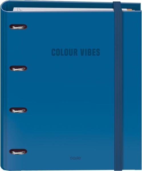 Dohe Colour Vibes - Raccoglitore ad anelli a 4 anelli misti 35 mm ricarica 100 fogli griglia 5 mm - Formato A4 - Chiusura elastica - Include 4 divisori e busta in polipropilene - Colore blu