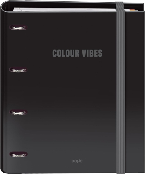 Dohe Colour Vibes - Raccoglitore ad anelli a 4 anelli misti 35 mm ricarica 100 fogli griglia 5 mm - Formato A4 - Chiusura elastica - Include 4 divisori e busta in polipropilene - Nero