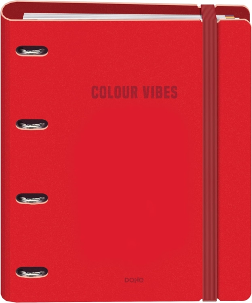 Dohe Colour Vibes Raccoglitore ad anelli in schiuma di polietilene a 4 anelli formato A4 35 mm ricarica 100 fogli griglia da 5 mm copertina in schiuma di polietilene da 2 mm chiusura elastica include 4 divisori e busta in polipropilene rosso