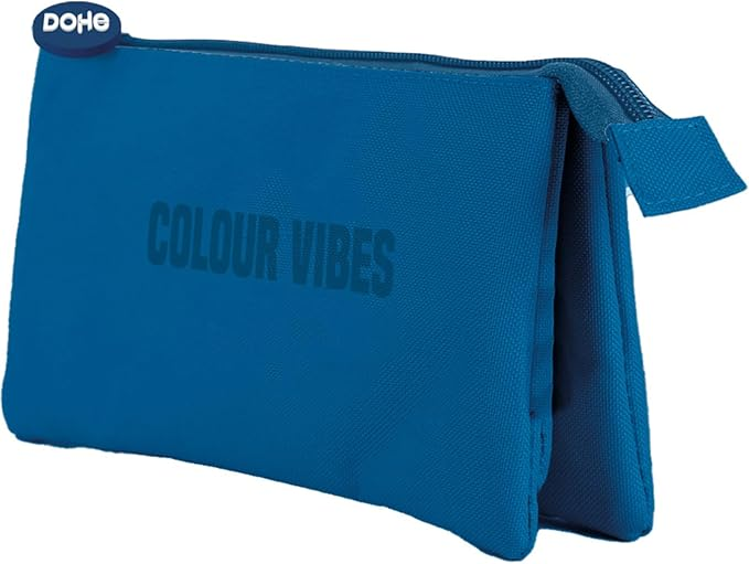 Astuccio triplo Dohe Colour Vibes - Doppia chiusura a cerniera con tiretto in gomma - Blu