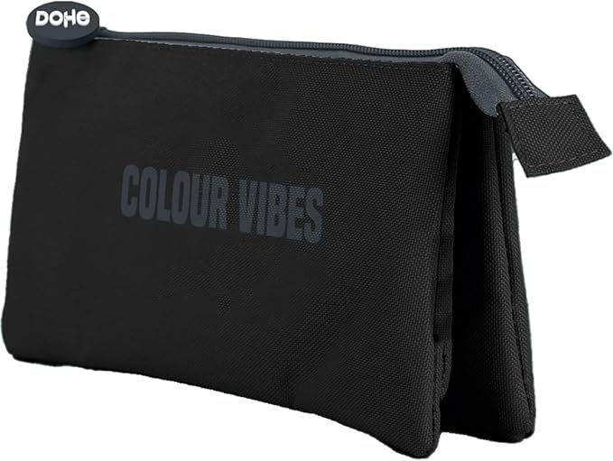 Astuccio triplo Dohe Colour Vibes - Doppia chiusura a cerniera con tiretto in gomma - Nero