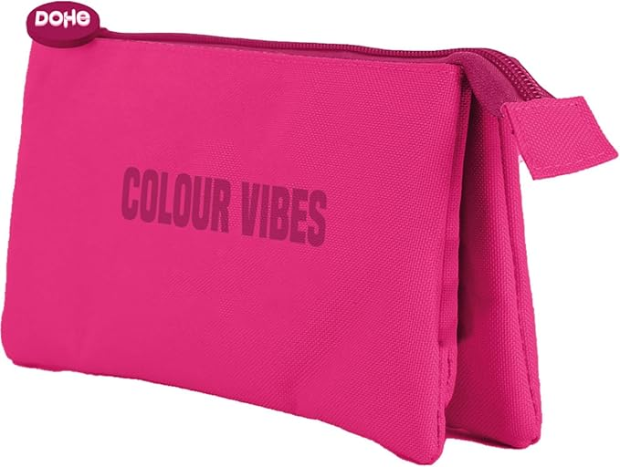 Astuccio triplo Dohe Colour Vibes - Doppia chiusura a cerniera con tiretto in gomma - Rosa