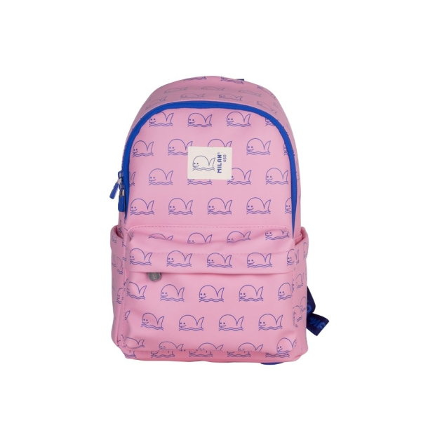 Zaino casual per bambini Milan Collection 460 da 95 l - Scomparto principale e tasca anteriore con cerniera - 2 tasche laterali - Rosa/Blu