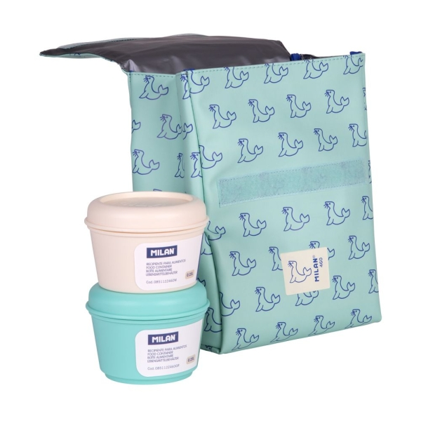 Borsa termica per alimenti Milan Collection 460 da 35 l - Include 2 contenitori per alimenti da 025 l - Interno isolato termicamente - Verde/Blu