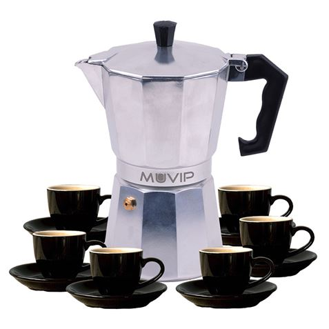 Caffettiera in alluminio Muvip MV0604 - Capacità 6 tazze - Manico ergonomico in bachelite resistente al calore - Adatta a piani cottura elettrici in ceramica a gas e a induzione - Colore alluminio