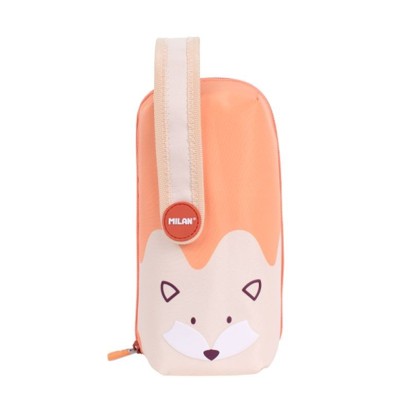 Astucci Milan Fun Animals da 4 pezzi con contenuto standard - Contenuto: gomma 2 temperini matita 1 penna Sway blu e 2 penne touch P1 nere e rosse righello da 15 cm 10 matite colorate Ergo e 12 pennarelli - Arancione/Beige