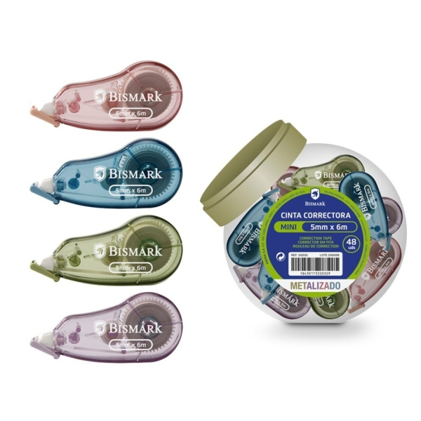 Nastro correttore metallizzato Bismark 5 mm x 6 m - Aderenza perfetta alla carta - Colori assortiti con effetto metallizzato