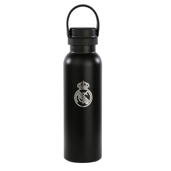 Safta Real Madrid Away Kit 24/25 Borraccia Riutilizzabile 600ml - Doppia Parete con Isolamento - Base in Silicone - Mantiene la Temperatura 12h Caldo / 24h Caldo - 25x73x73cm - Nero