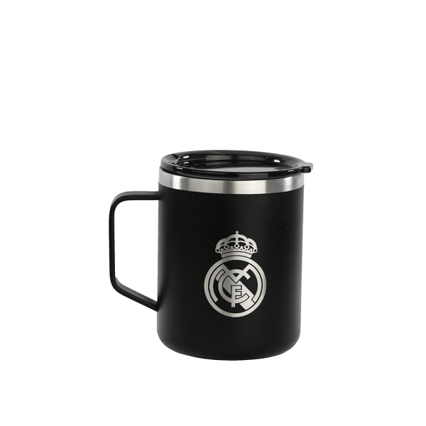 Tazza in acciaio inox Safta Real Madrid 2nd Kit 24/25 da 350 ml - Doppia parete isolata - Base in silicone - Mantiene caldo 12 ore / Caldo 24 ore - 107x84x84 cm - Nero