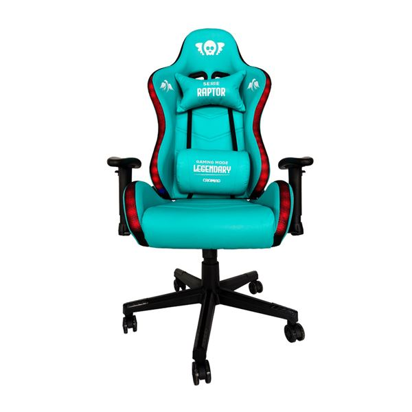 Sedia da gaming Cromad Raptor Legendary Series - Altezza regolabile con pistone a gas di classe 2 - Inclinazione fino a 180° - Cuscini lombari e cervicali - Ruote in nylon da 60 mm - Illuminazione RGB - Verde