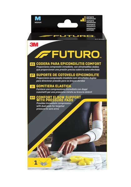 Futuro Supporto per gomito Comfort per epicondilite - Taglia M (254 - 279 cm) - Traspirante - Elastico - Anatomico - Grigio
