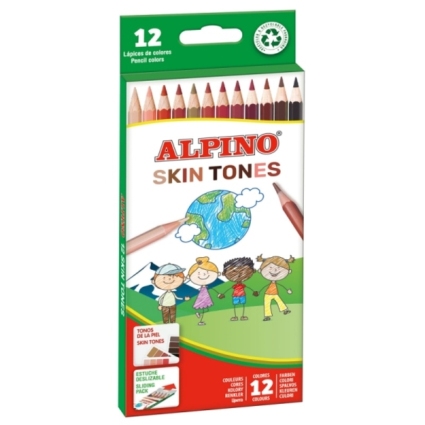 Alpino Skin Tones Confezione da 12 matite colorate esagonali - Mina da 3 mm - Resistente alla rottura - Vassoio rimovibile - Colori che ricreano diverse tonalità della pelle