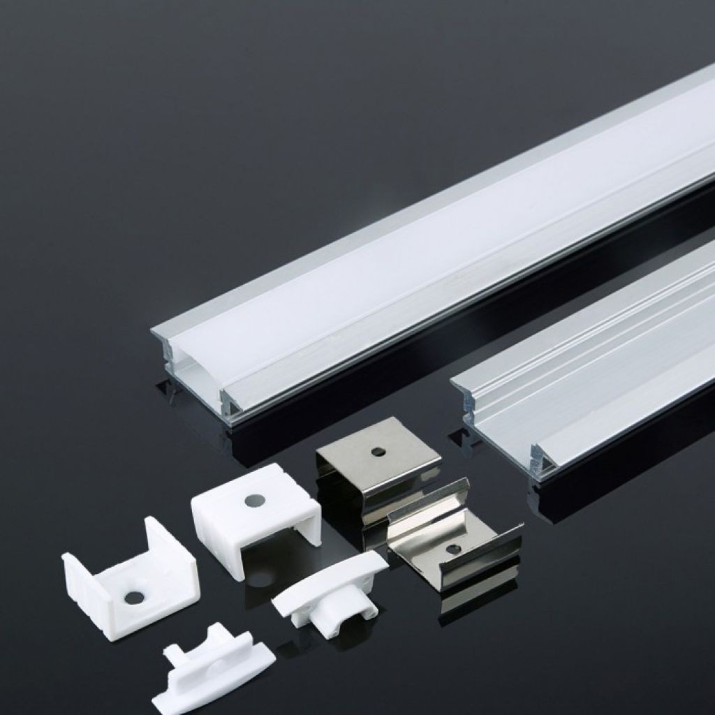 V-TAC Profilo in Alluminio Colore Silver per Strip LED a Incasso (Max l: 124mm) Copertura Satinata 2000 x 247 x 7mm