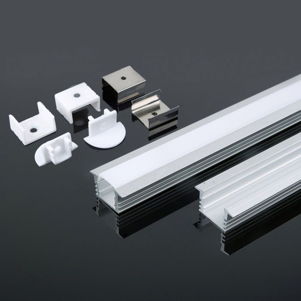 V-TAC Profilo in Alluminio Colore Silver per Strip LED a Incasso (Max l: 125mm) Copertura Satinata 2000 x 245 x 122mm