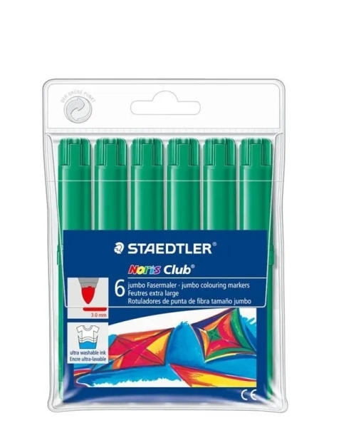 Staedtler Noris Jumbo 340 Confezione da 6 pennarelli Jumbo - Punta in fibra - Tratto 3 mm - Cappuccio ventilato - Verde