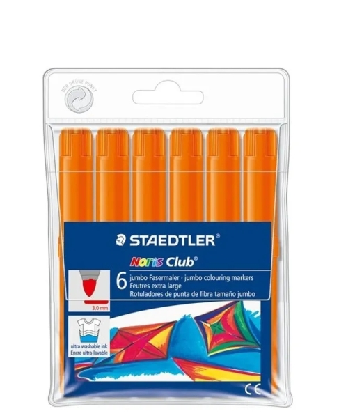 Staedtler Noris Jumbo 340 Confezione da 6 pennarelli Jumbo - Punta in fibra - Tratto 3 mm - Cappuccio ventilato - Arancione