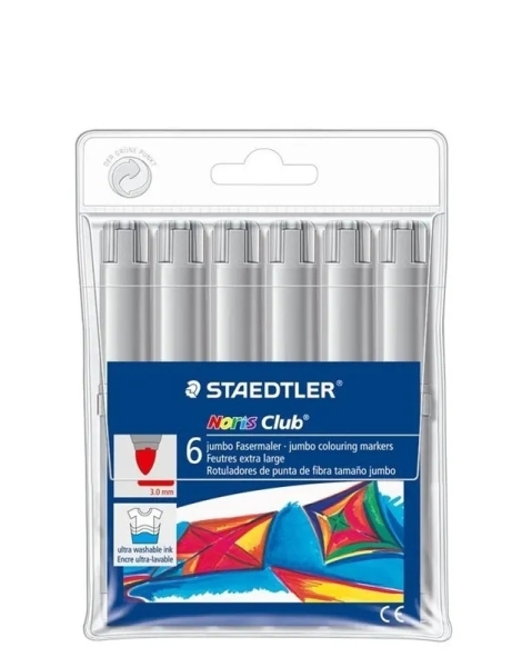 Staedtler Noris Jumbo 340 Confezione da 6 pennarelli Jumbo - Punta in fibra - Tratto 3 mm - Cappuccio ventilato - Grigio