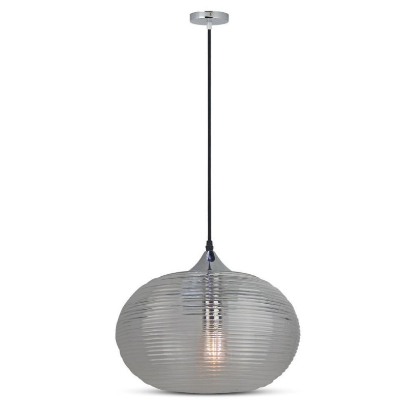 V-TAC Lampadario LED a Sfera in Vetro Ondulato e Metallo con Portalampada E27 (Max 60W) Colore Nero Trasparente
