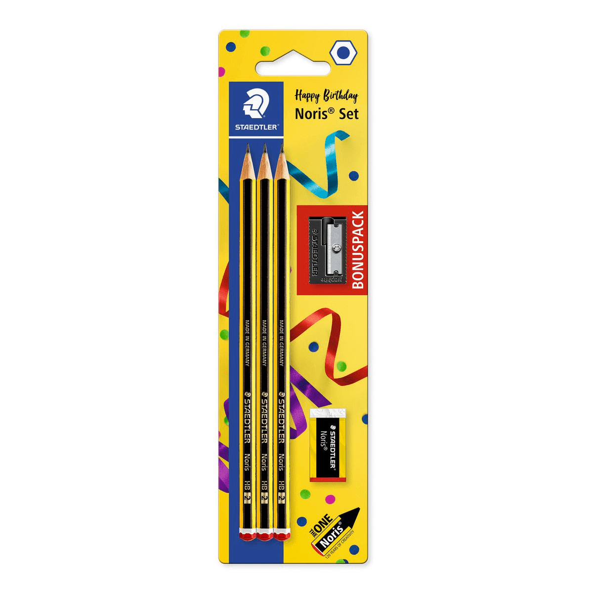 Staedtler Noris Confezione da 120 3 matite esagonali in grafite + gomma + temperamatite - mina HB ultra resistente da 2 mm - legno proveniente da foreste sostenibili