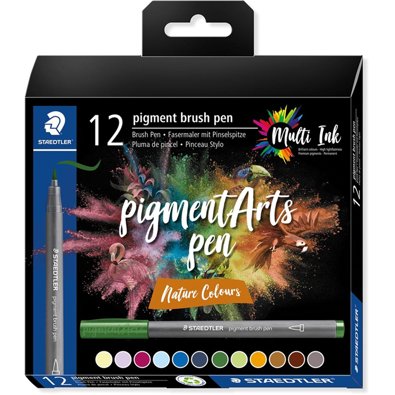 Staedtler 371 Confezione da 12 Pennarelli con Punta Morbida - Colori Brillanti e Vividi - Non Ingiallisce nel Tempo - Nuovo Inchiostro Multi Inchiostro - Pigmenti di Qualità Premium - Colori Naturali Assortiti