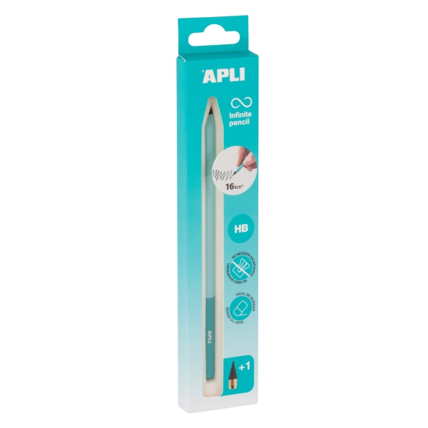 Apli Infinite Pencil Nordik Confezione Da Matita HB Infinity + Mina Di Ricarica + Cappuccio Protettivo - Scrive Fino A 16 Km - Blu-image