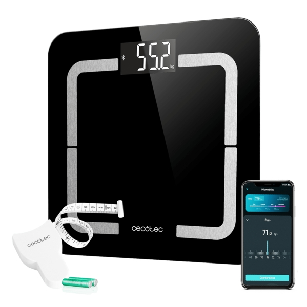 Cecotec Bilancia intelligente Surface Precision per il monitoraggio del peso corporeo fino a 180 kg - 4 sensori - 10 parametri - Bluetooth - Vetro tem
