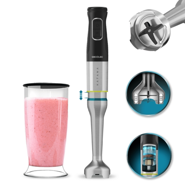 Cecotec Frullatore a immersione Katana da 15 litri - Potenza 1500 W - Funzione oscillante - Lame in titanio - 21 velocità - Protezione antispruzzo - B