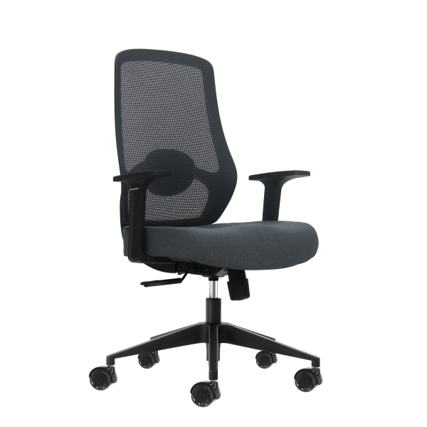 Sedia da ufficio ergonomica Oqonos Cherg 002 con supporto lombare regolabile in altezza e profondità schienale in rete traspirante braccioli fissi