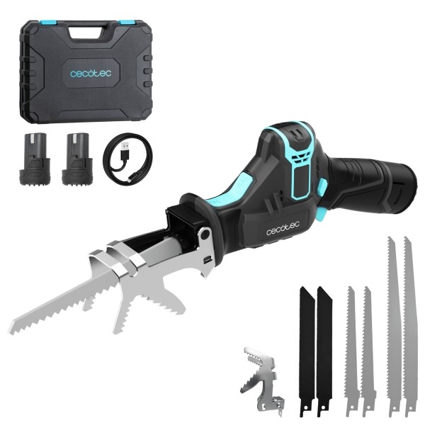 Cecotec Sega a gattuccio LongFlex 1200 - 550W - 2 batterie da 12V - Accessori inclusi - Nero e blu