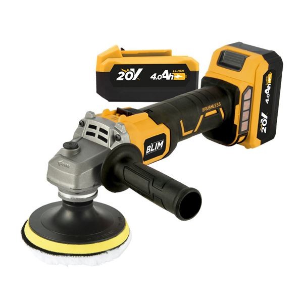 Batteria Radial Blim 115mm 20V 4Ah + Kit Lucidatura - Motore Brushless - Velocità 1000/3000/4500/8500rpm - Impugnatura Ergonomica - Include 2