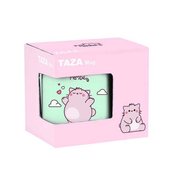 Tazza in ceramica Safta Pembe con gatto rosa 350 ml - 80x80x95 mm - Colore menta